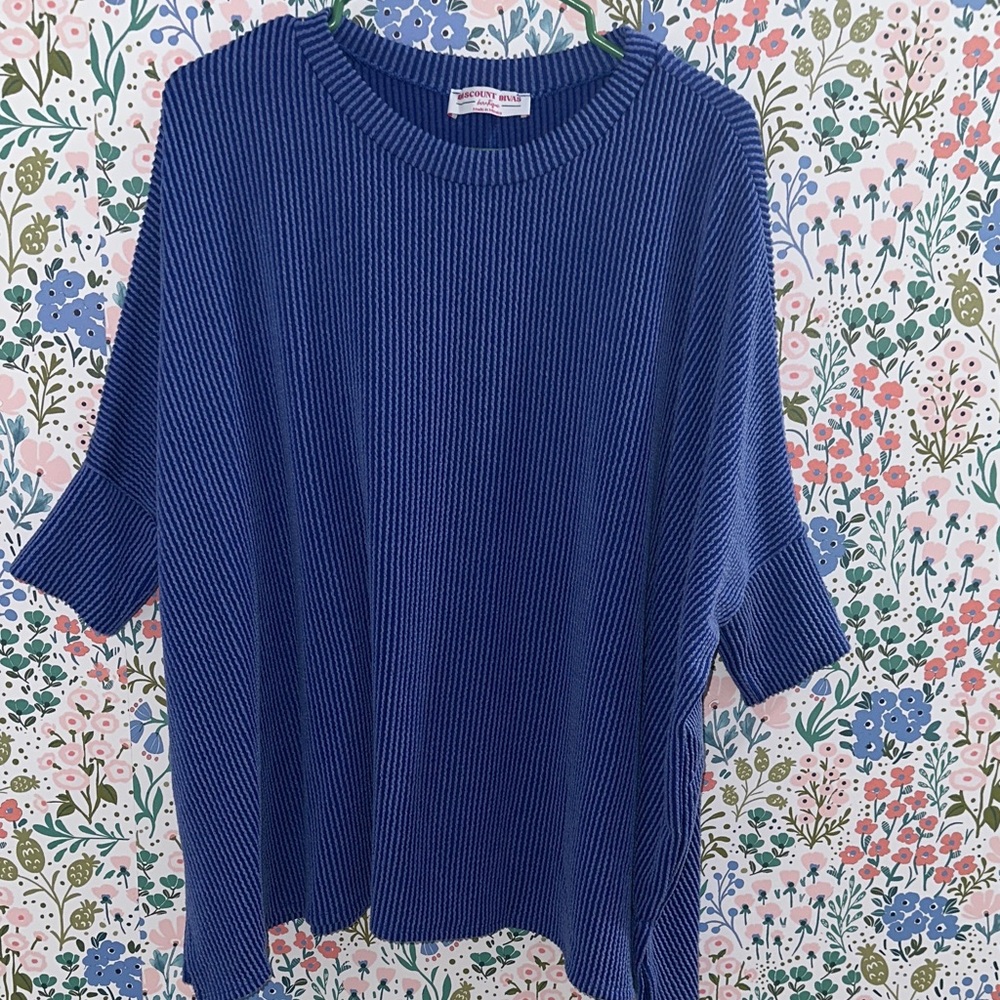 Pleated Short Sleeve Top - Blue - Bisou Bisou